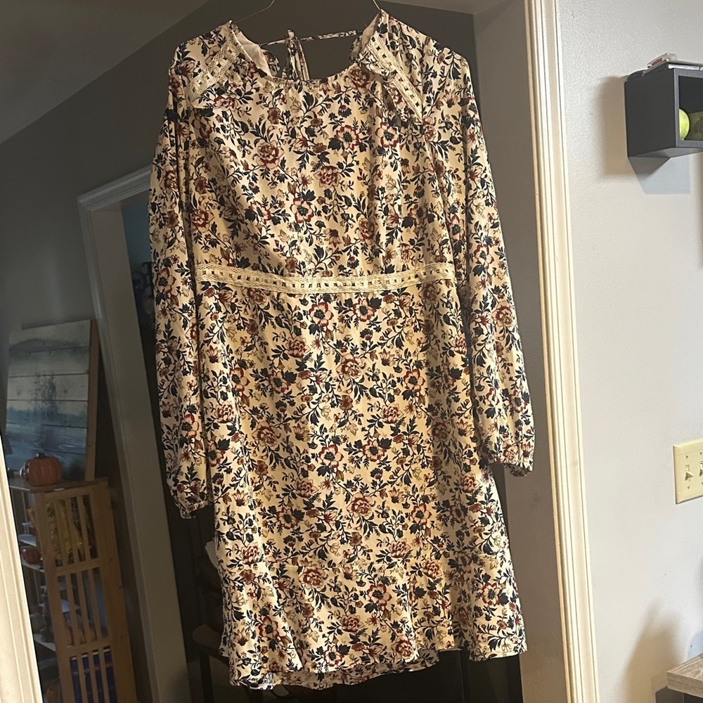 Skies Are Blue Floral Dress - Cream and Black